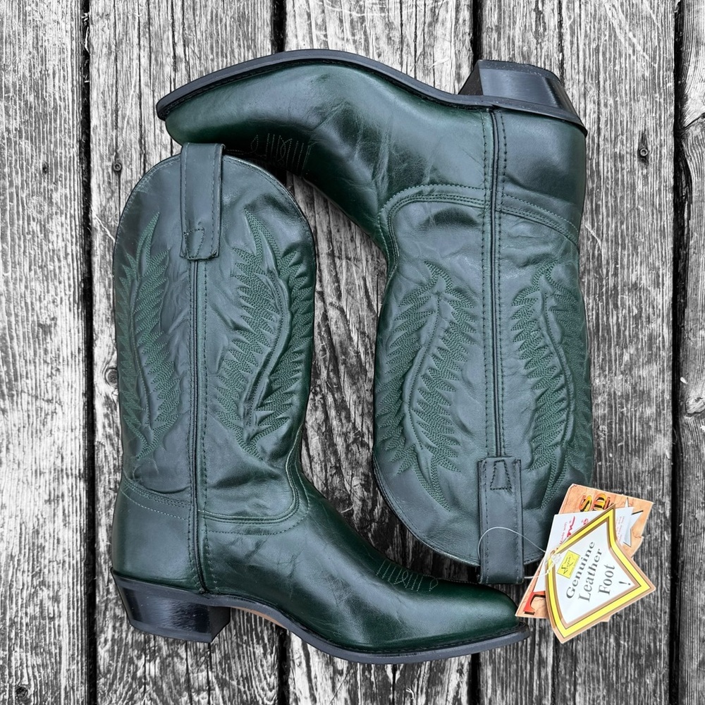 Vintage Green Texas Brand Women’s Cowboy Boots~ Dead Stock NWT - Picture 2 of 9